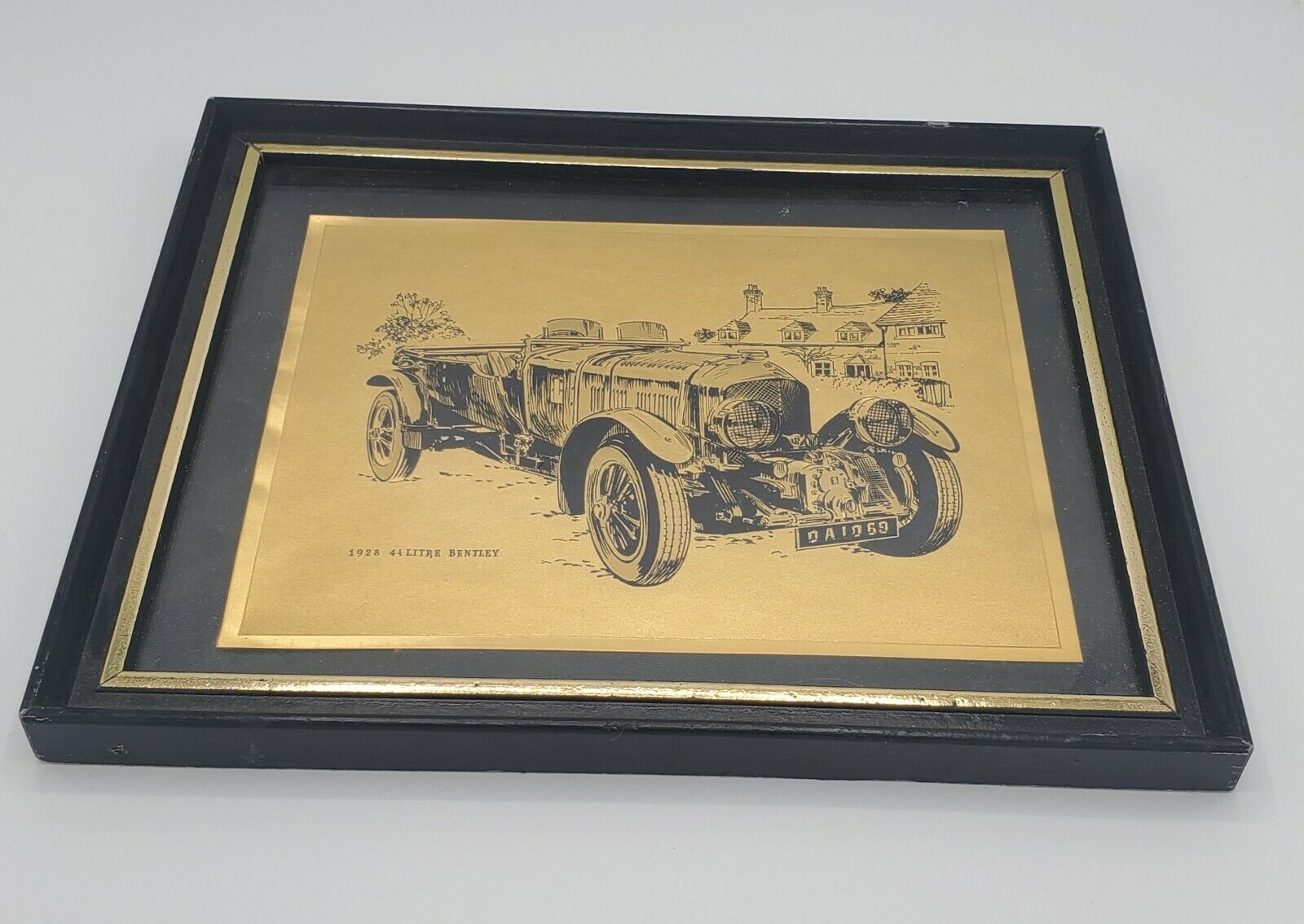 1928 4.5 Litre Bentley gold foil art WITH FRAME