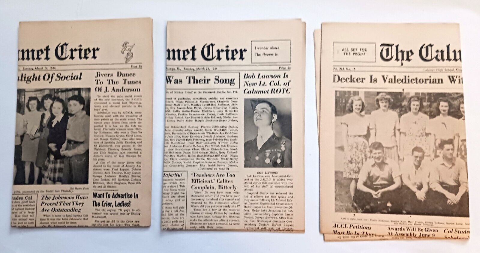 WW2 Era Student Newspapers Calumet High School Chicago ILL 1944 March(2) May(1)