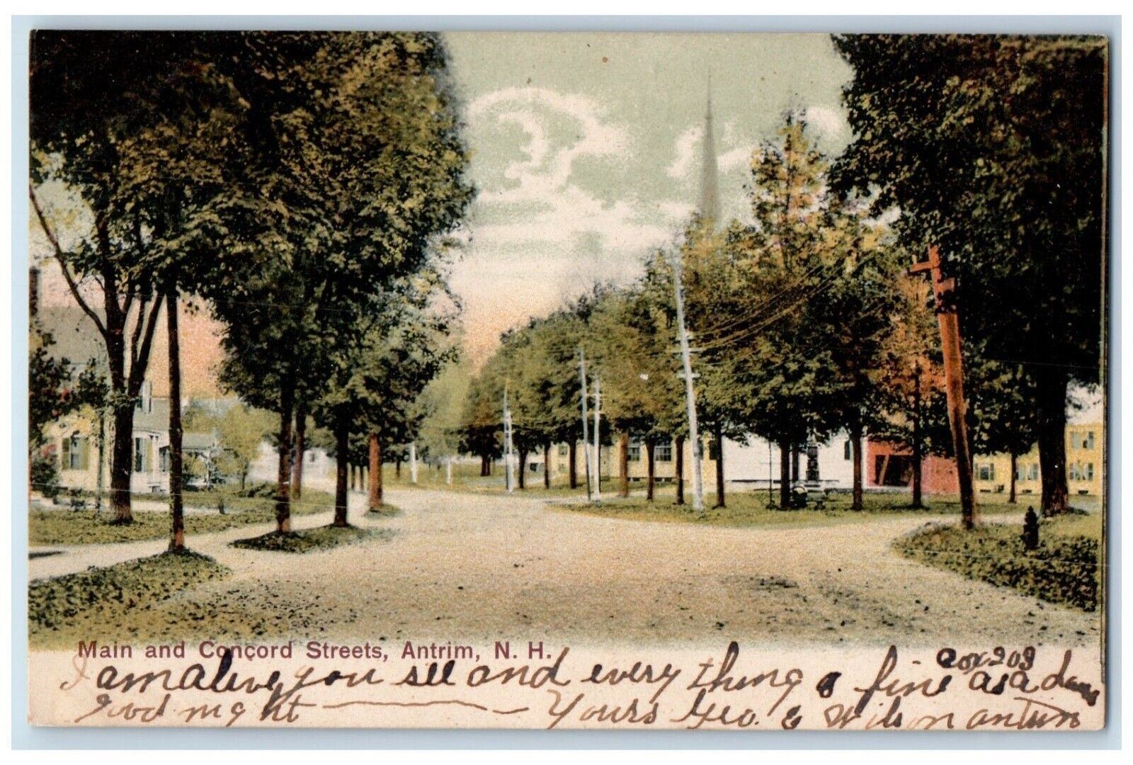 1907 Main and Concord Streets Antrim New Hampshire NH Posted Antique Postcard