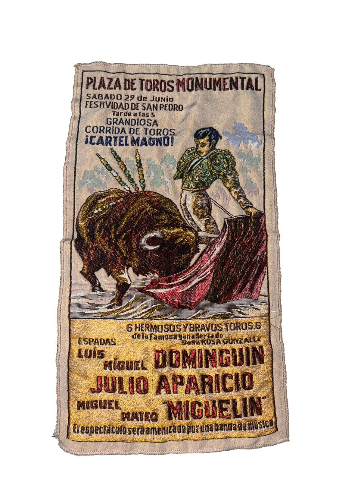 Vintage Spain Bullfighting Tapestry Fabric Poster Souvenir