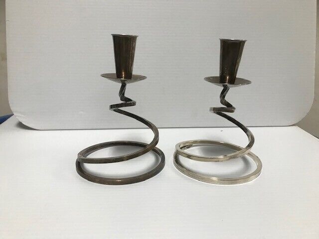 Fisher K202 Mid Century Modern Silver Plate Candle Holders - used