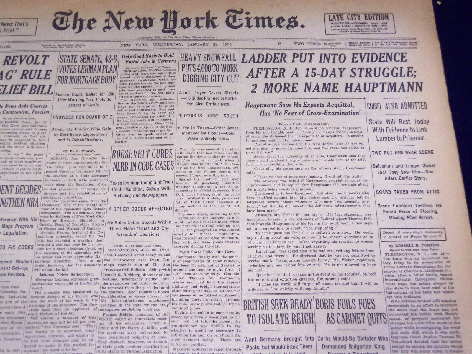 1935 JAN 23 NEW YORK TIMES - LADDER IN EVIDENCE AFTER 15 DAY STRUGGLE - NT 1953