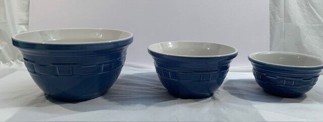 Longaberger Woven Traditions 3 Pc Nesting Bowl Set Cornflower Blue Made in USA