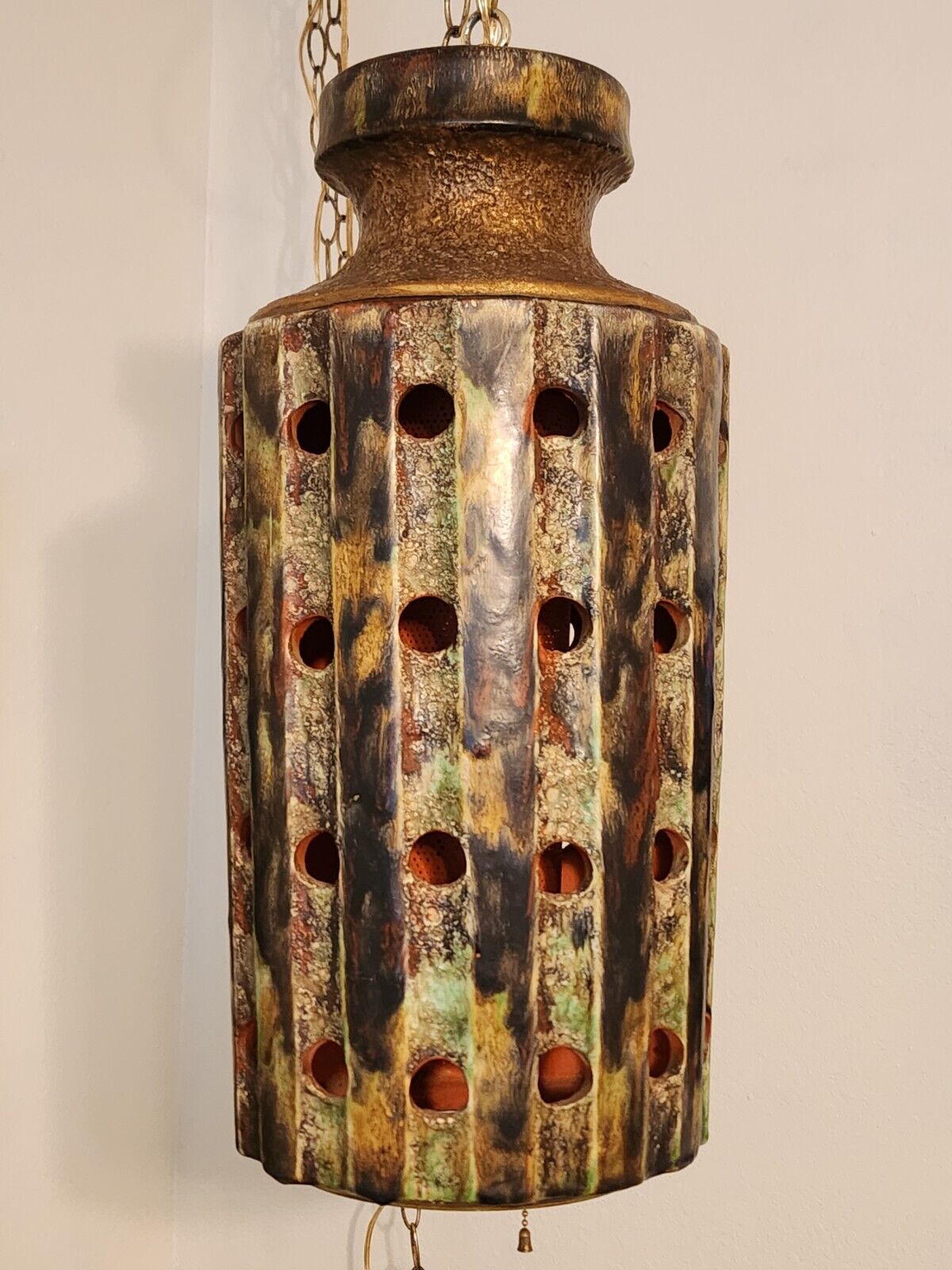 Mid Century Vintage Ceramic Hanging Swag Lamp 