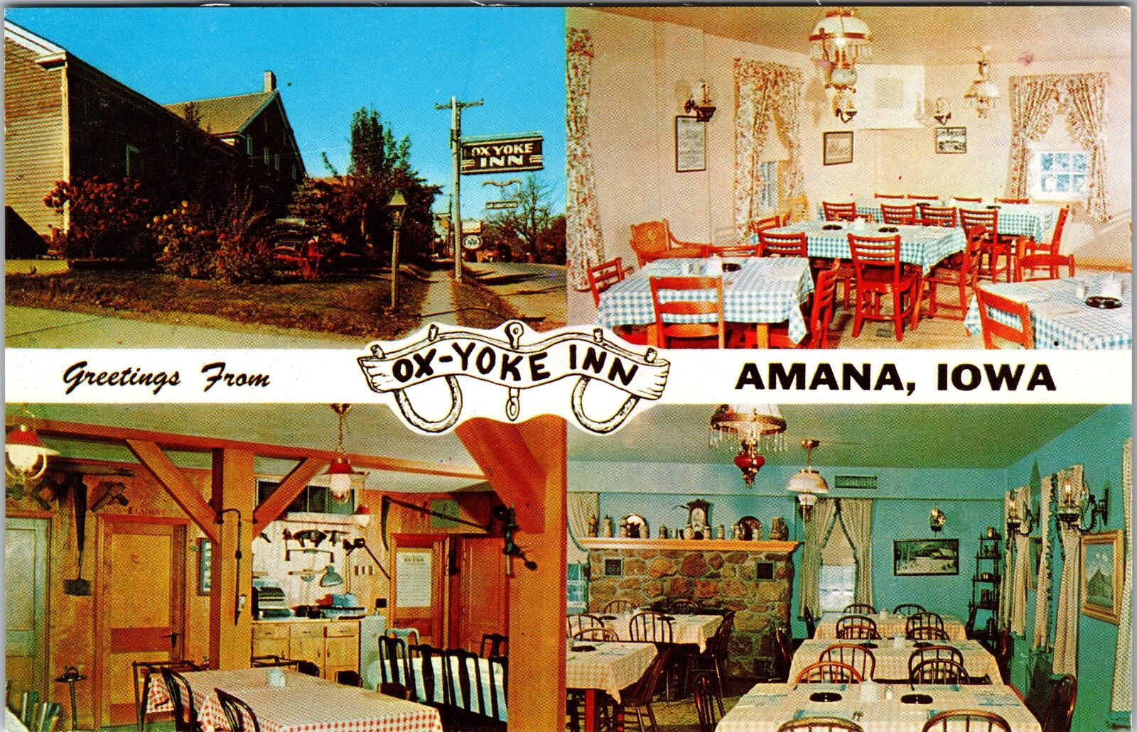 Amana IA-Iowa, Scenic Banner Greetings, Dining, Vintage Postcard