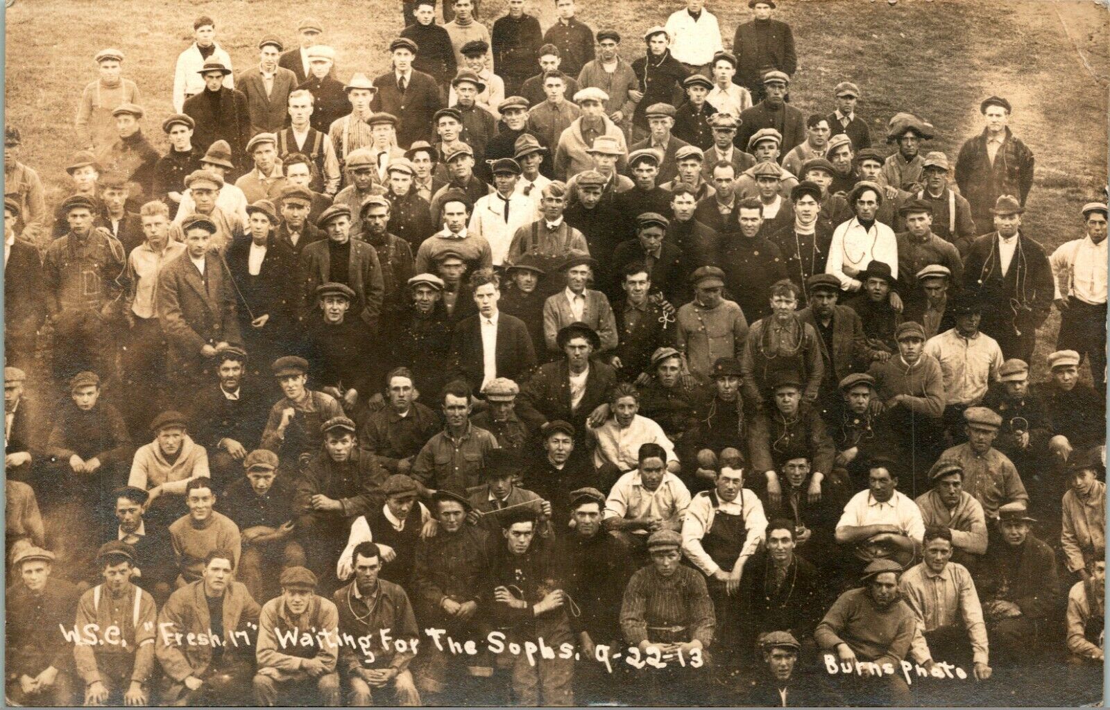 Vtg RPPC Sept 22, 1913 Washington State College WSU Freshmen Waiting for Sophs