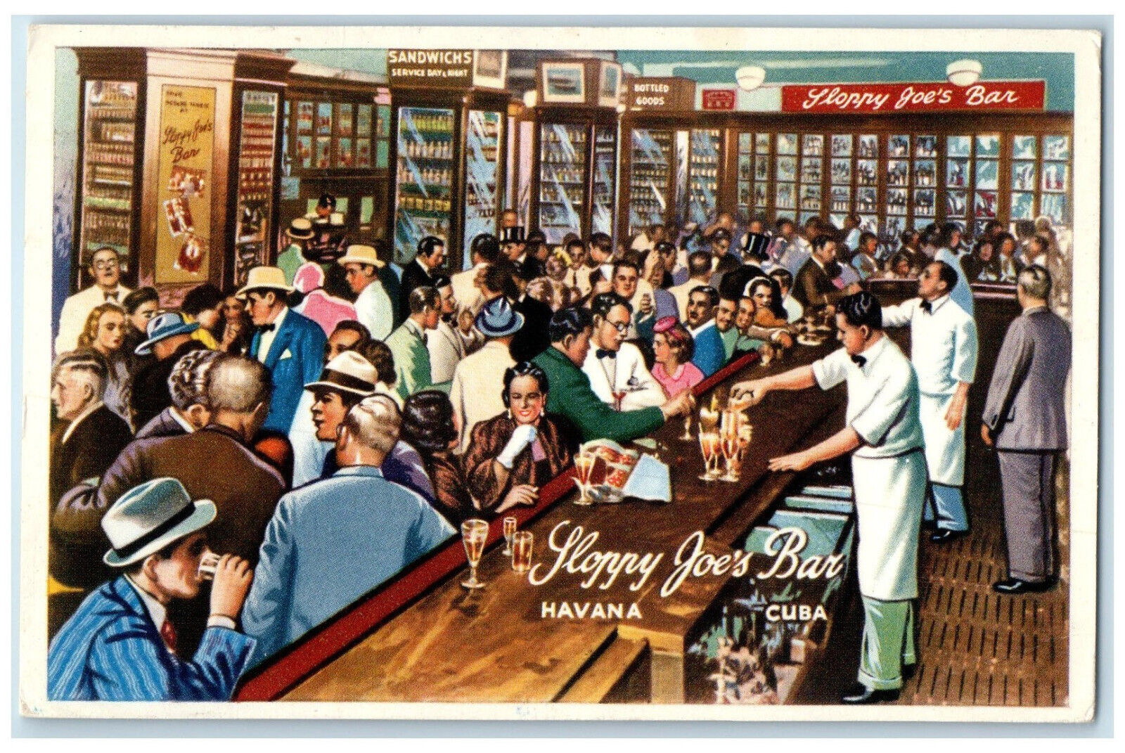 c1950's Guest Drinking Wine Sloppy Joe's Bar Havana Cuba Posted Vintage Postcard