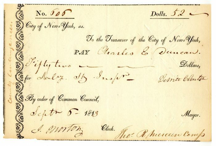 Dewitt Clinton signed Pay Order - Autographs of Famous People