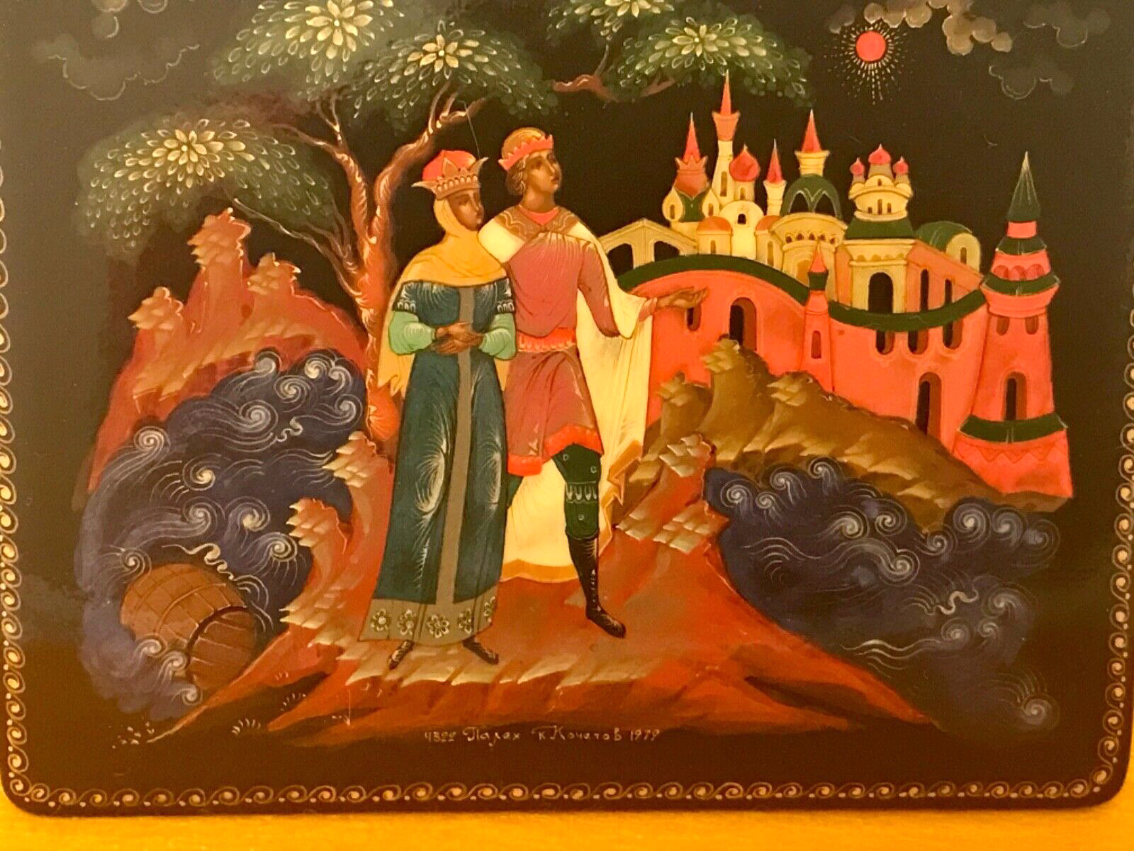 🔥EXQUISITE #4322 PALEKH 1979 KOCHETOV painting lacquer box QUEEN and Prince son