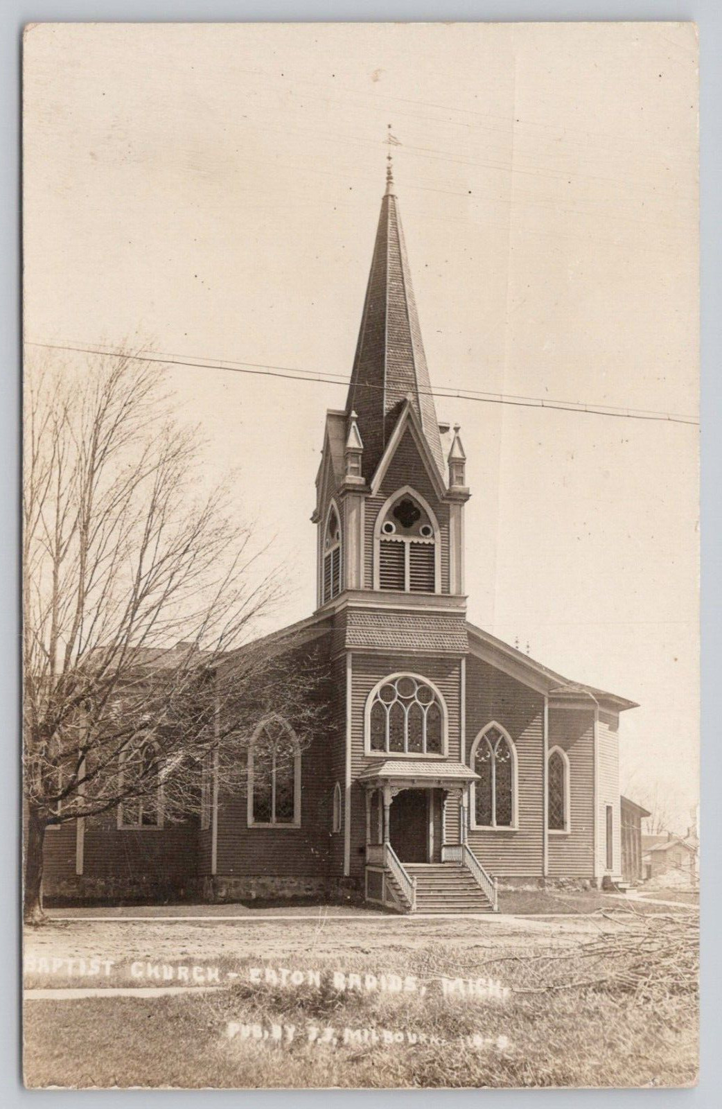 Real Photo Postcard Baptist Church Eaton Rapids Michigan Vintage Unposted RPPC