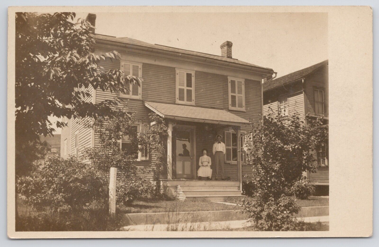RPPC House with Couple on Front Porch c1910 Real Photo Postcard