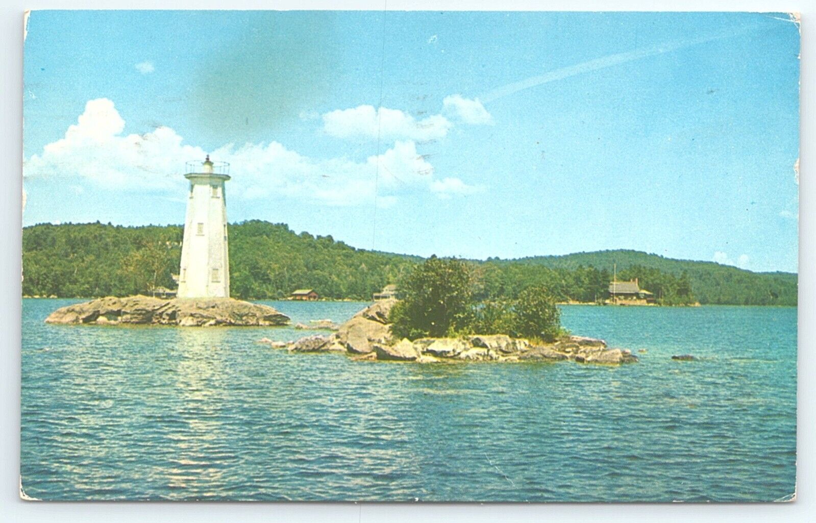 Postcard Loon Island Lighthouse and Yacht Club Lake Sunapee Lake New Hampshire