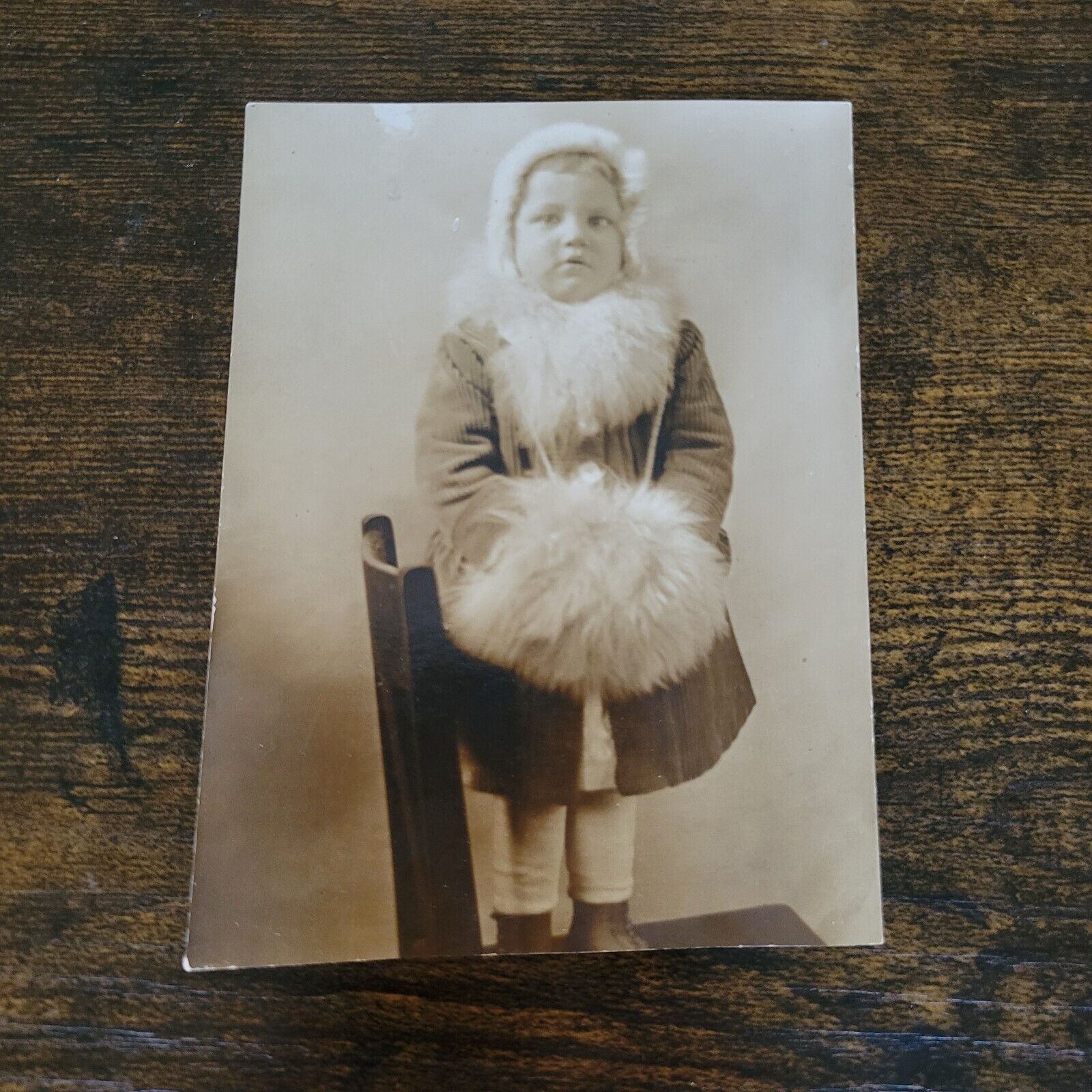 Antique RPPC Little Girl With Muff In Winter Clothing 1910-30 Postcard 