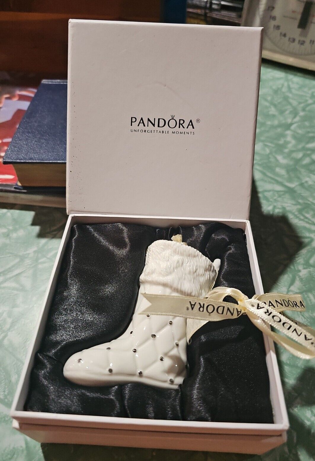 PANDORA 2012 Porcelain Christmas Boot Stocking Ornament new in box, NOS