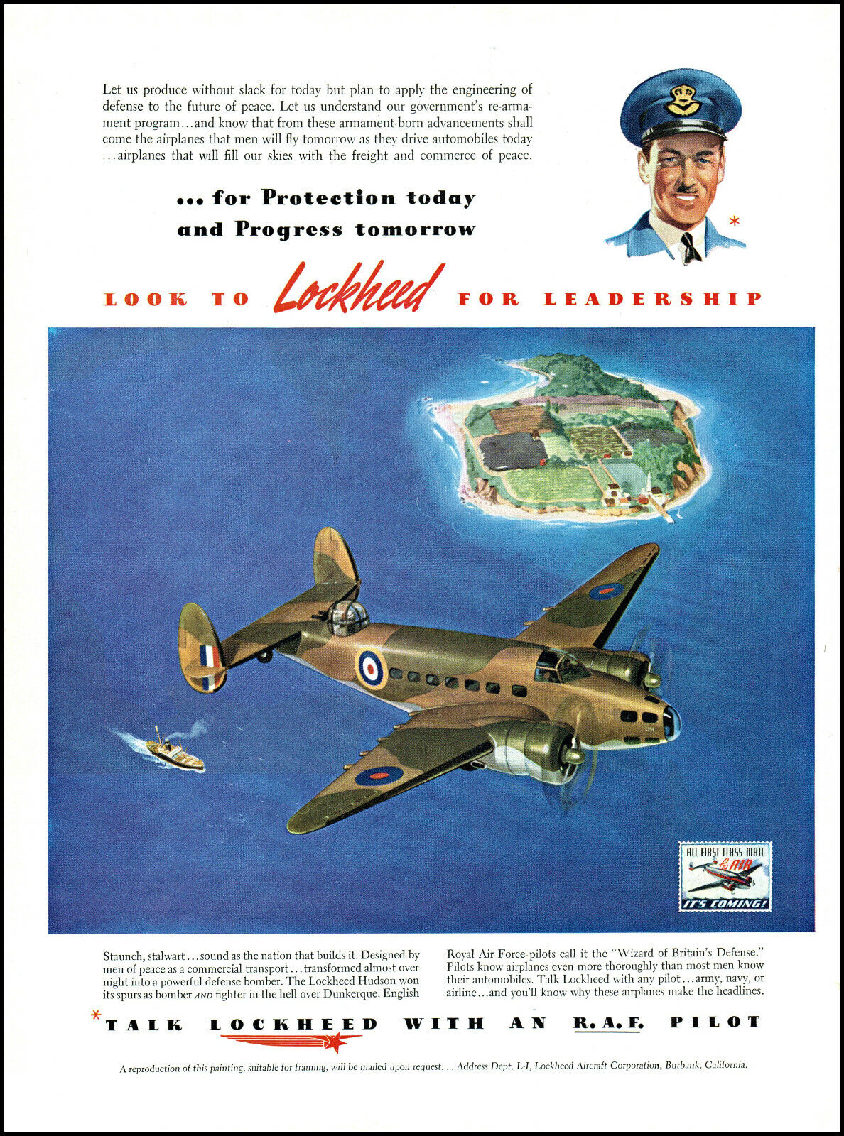 1941 Lockheed Hudson Aircraft RAF Pilot bomber fighter vintage art print ad L71