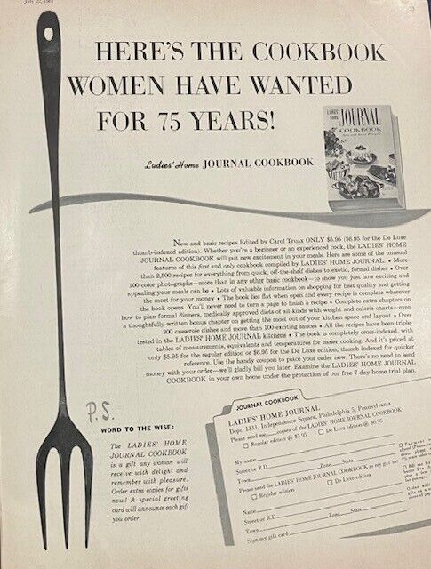 1961 Original Vintage Ladies Home Journal Cooking Cook Book Advertisement AD