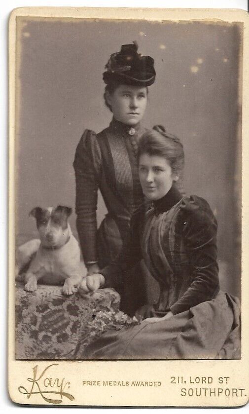 1870s CDV Wonderful Two Beautiful Women with their dog  KAY Southport