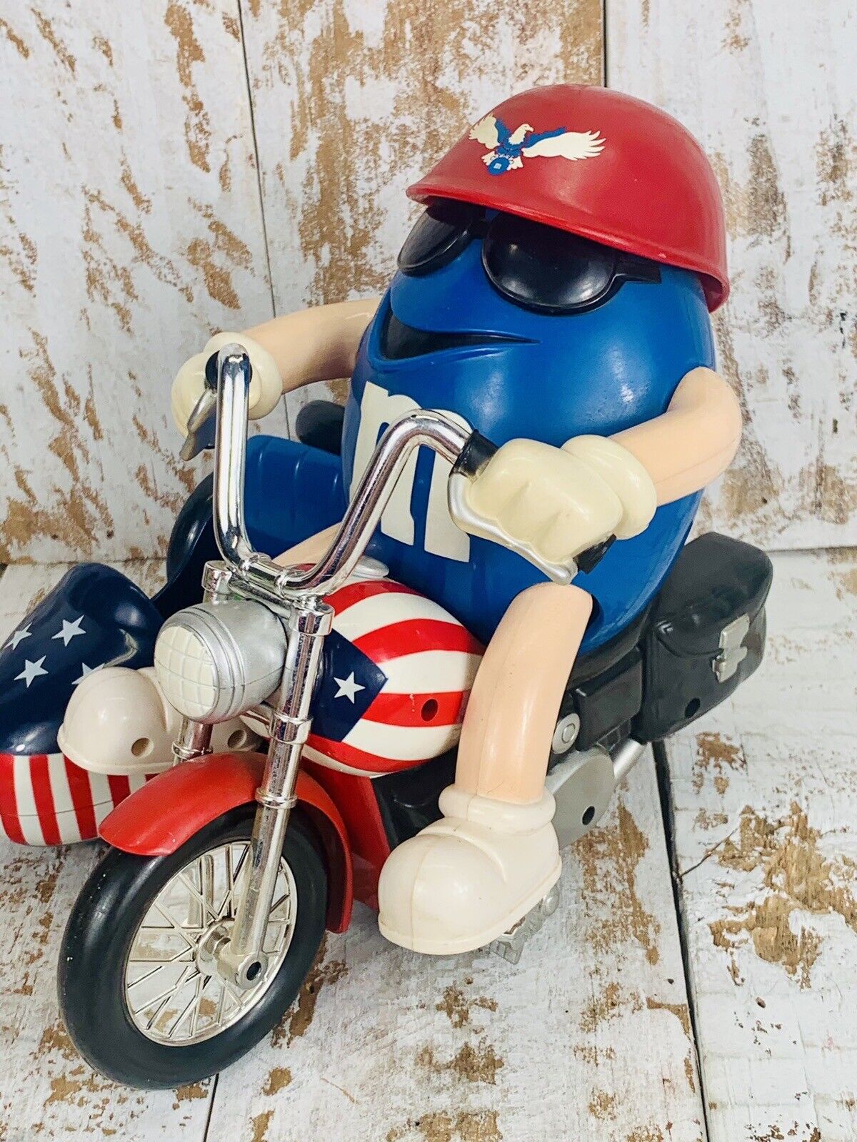 VTG USA M&M Patriotic Freedom Rider Motorcycle Candy Nut Dispenser  America Flag