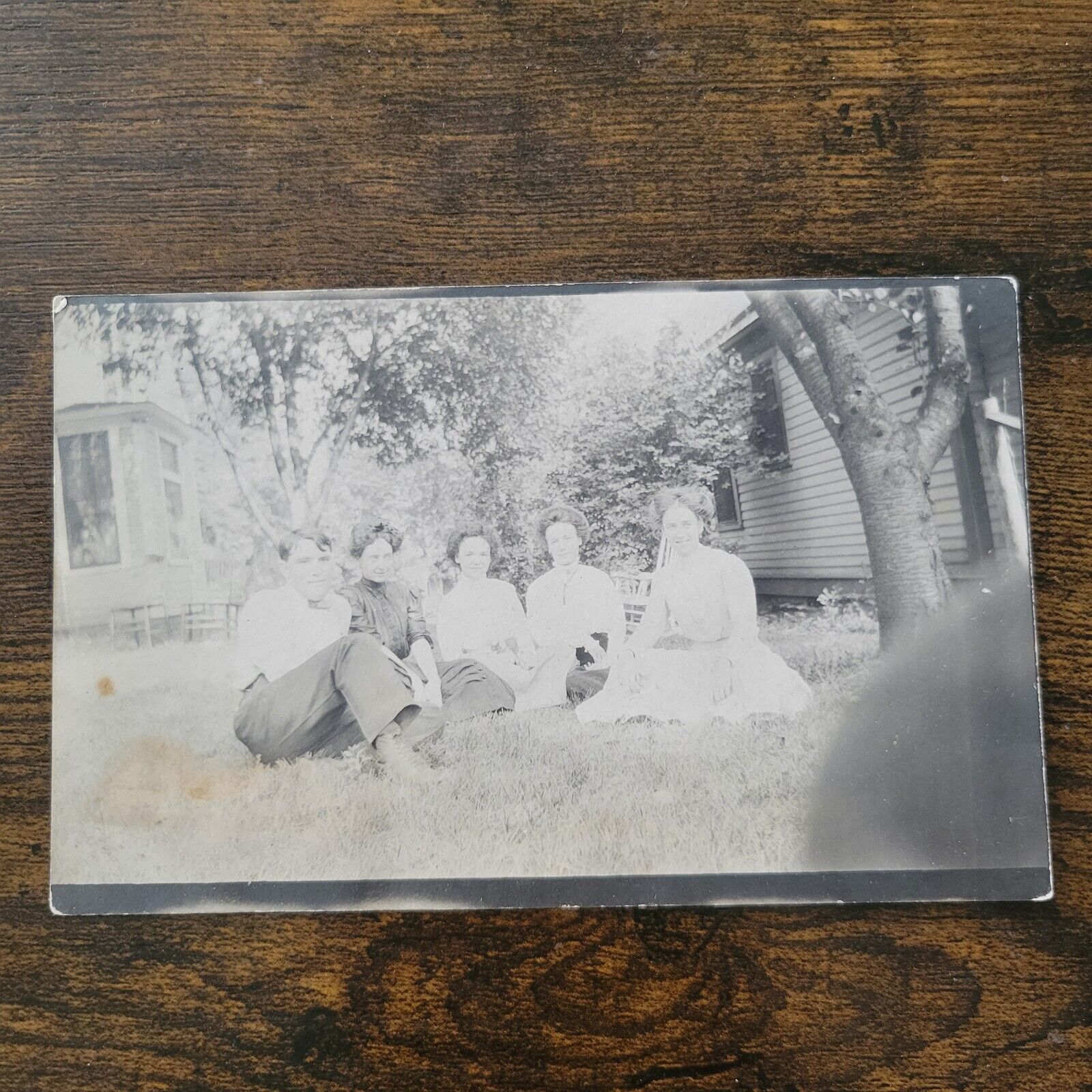 Antique RPPC Teenagers Sitting On Lawn  1907-18 Real Picture Postcard 