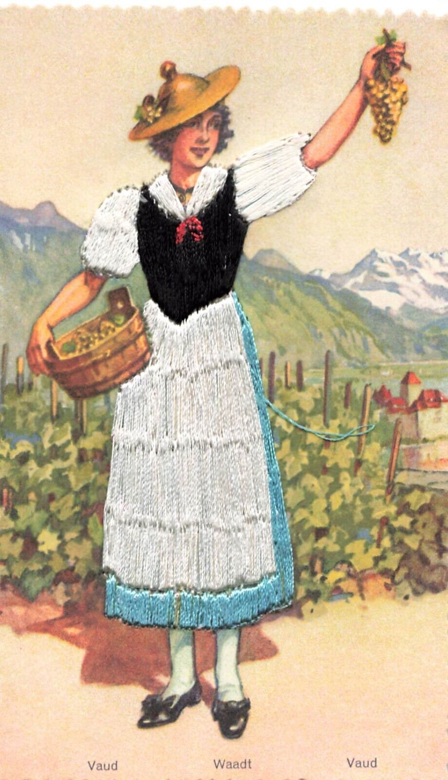 Vtg Switzerland Embroidered Girl Dress Postcard 5.5\