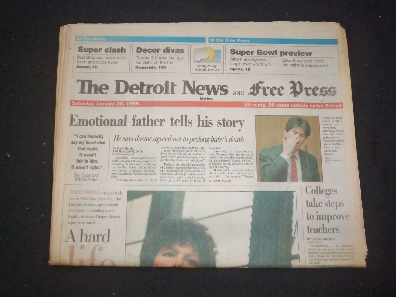 1995 JAN 28 DETROIT NEWS/FREE PRESS NEWSPAPER - GREG MESSENGER STORY - NP 7722