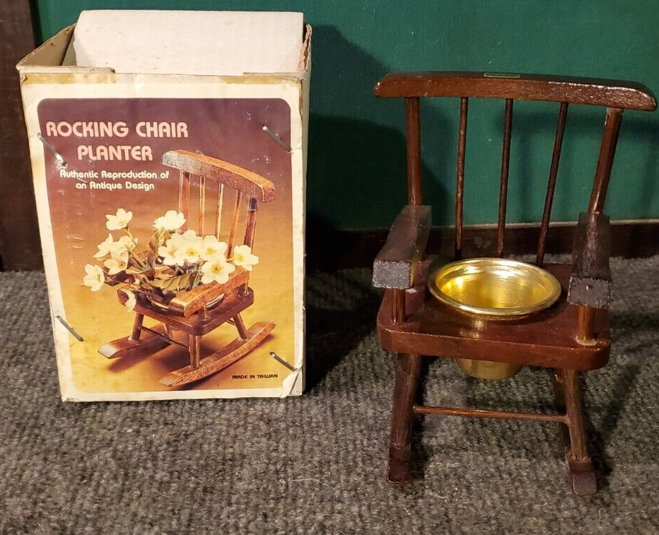 Vintage Miniature Rocking Chair Flower Planter Wood 6\