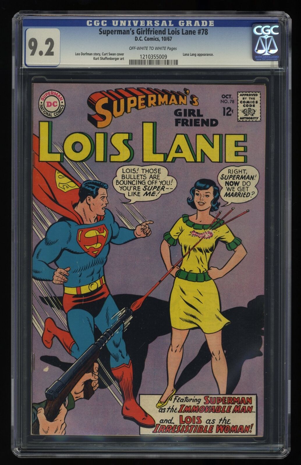 Superman's Girl Friend, Lois Lane #78 CGC NM- 9.2 Off White to White DC Comics
