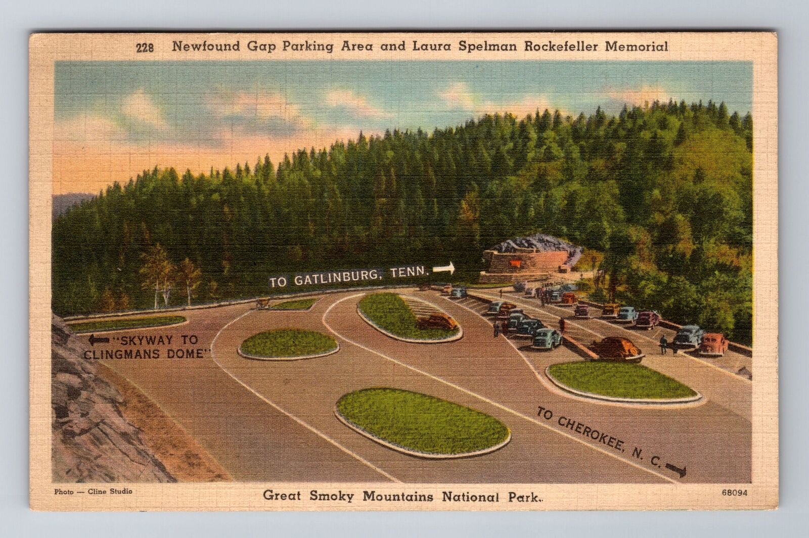 Gatlinburg TN-Tennessee Aerial Newfound Gap Parking Area Vintage c1944 Postcard