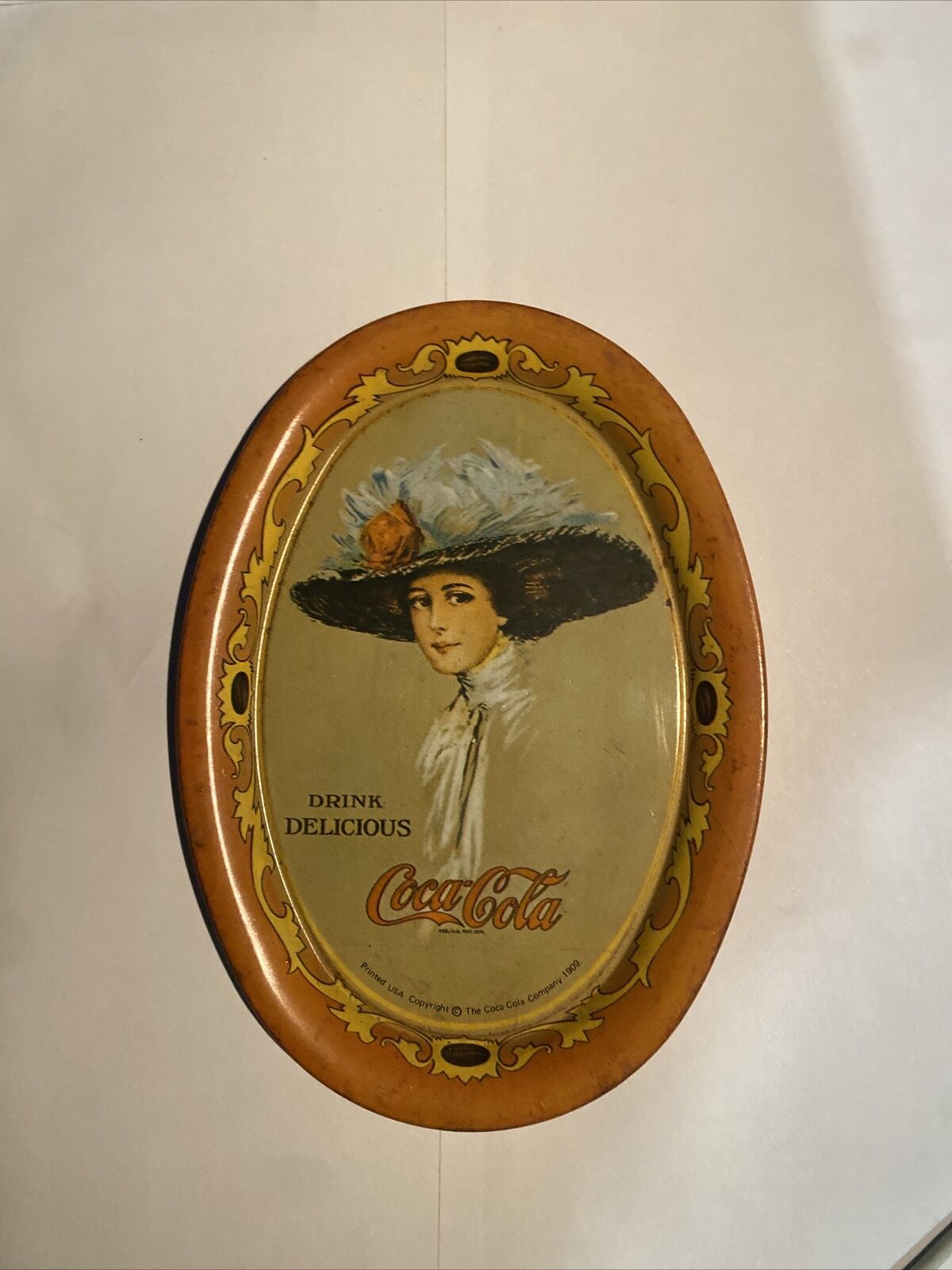 Coca Cola Two Vintage Tip Trays. 1909 Lady Reproduction And 1989 Trolley Ad