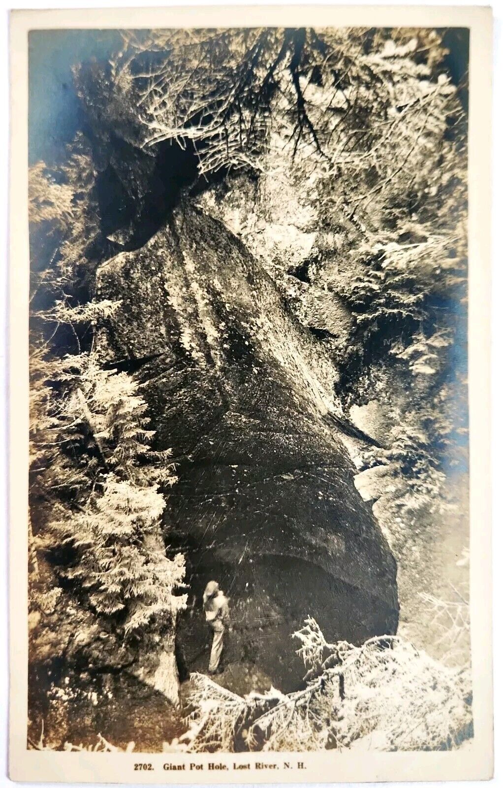 RPPC Lost River New Hampshire Hiker in Giant Pot Hole 1920s T23