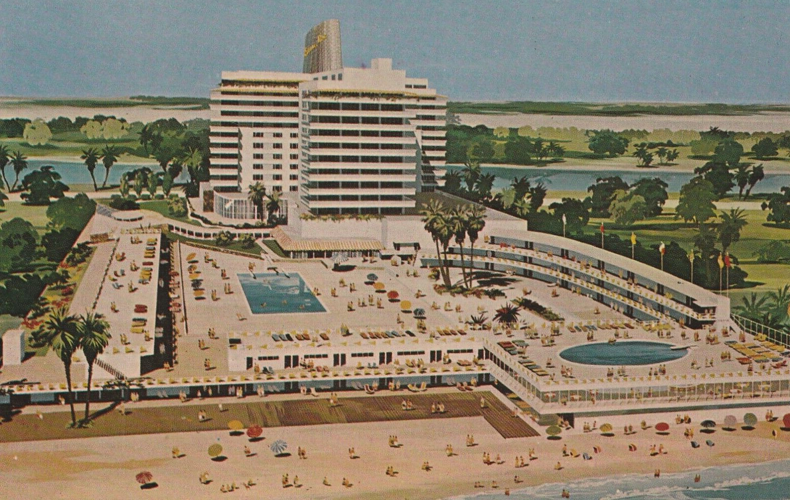 Vintage Postcard Bright Sun Colony Eden Roc Hotel Miami Beach, Florida