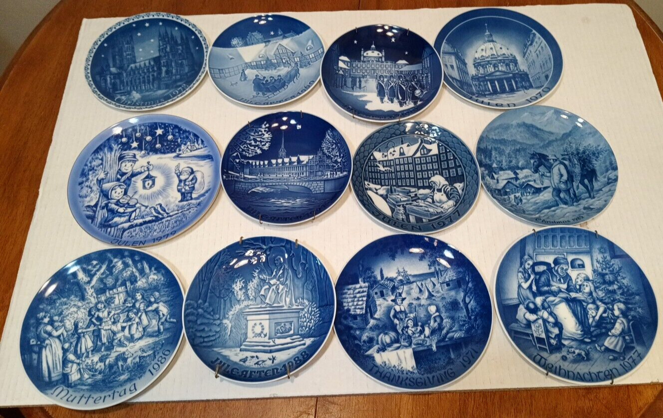 Lot of 12 Vintage Mixed Copenhagen, Bareuther, Denmark, Mixed Collector Plates