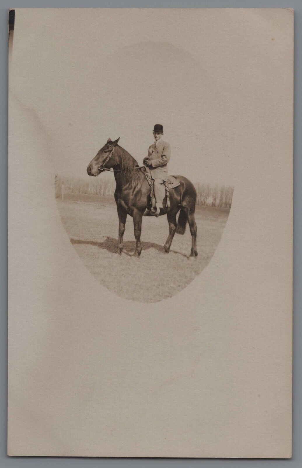 Man Riding Interesting Dark Horse RPPC Antique Photo Postcard 1910s A7