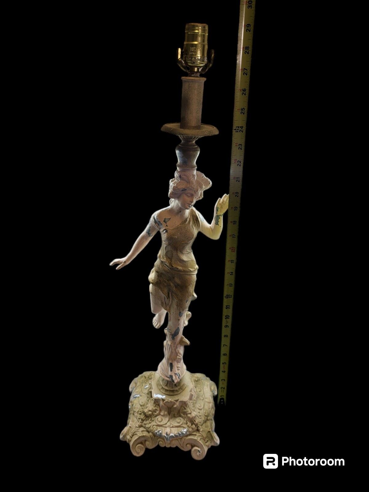 Beautiful Antique Art Nouveau Figural Woman Lead / Cast Lamp
