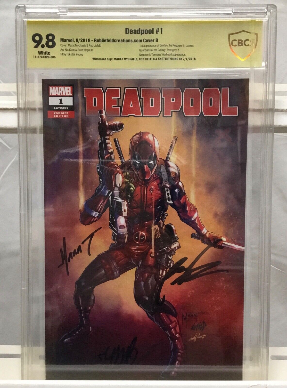 Marvel Comics Deadpool #1 CBCS 9.8 Variant SIGNED By Mychaels, Liefeld, Young