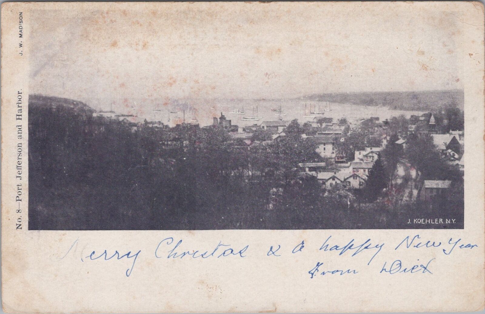 Port Jefferson and Harbor New York 1906 Postcard