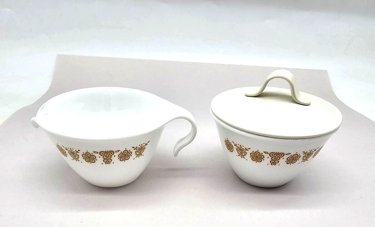 Vintage Corelle Corning Butterfly Gold Creamer & Sugar with Lid