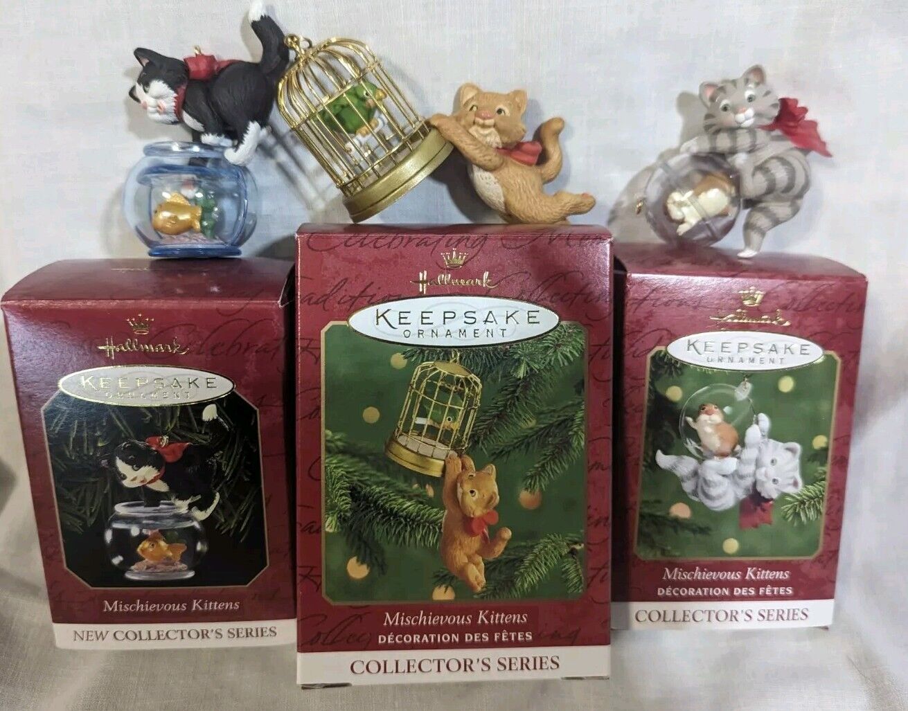 Hallmark Keepsake Mischievous Kittens 3 Collectable Ornaments 1999, 2000, 2001 