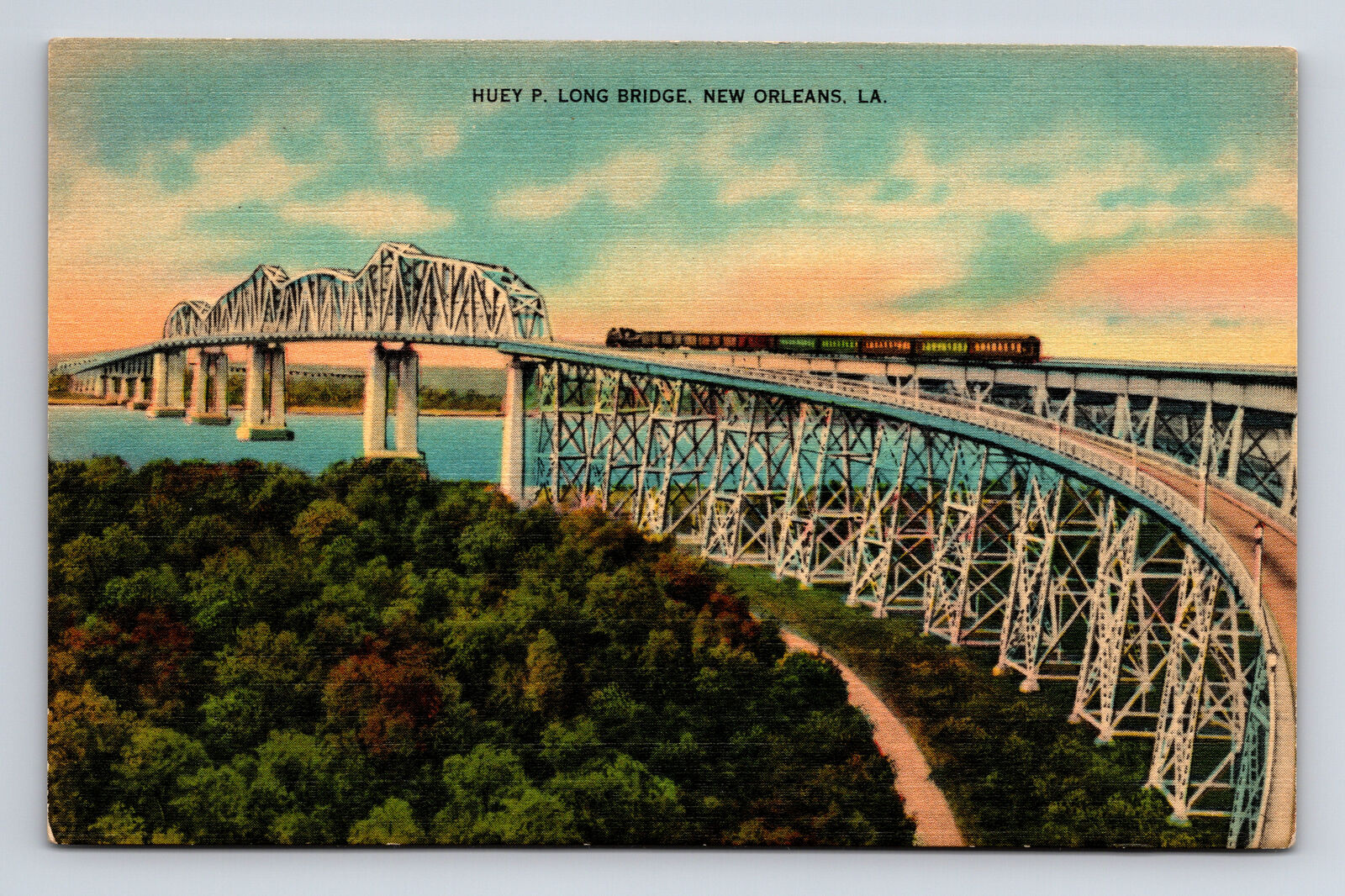 Huey P Long Railroad Bridge New Orleans LA Postcard