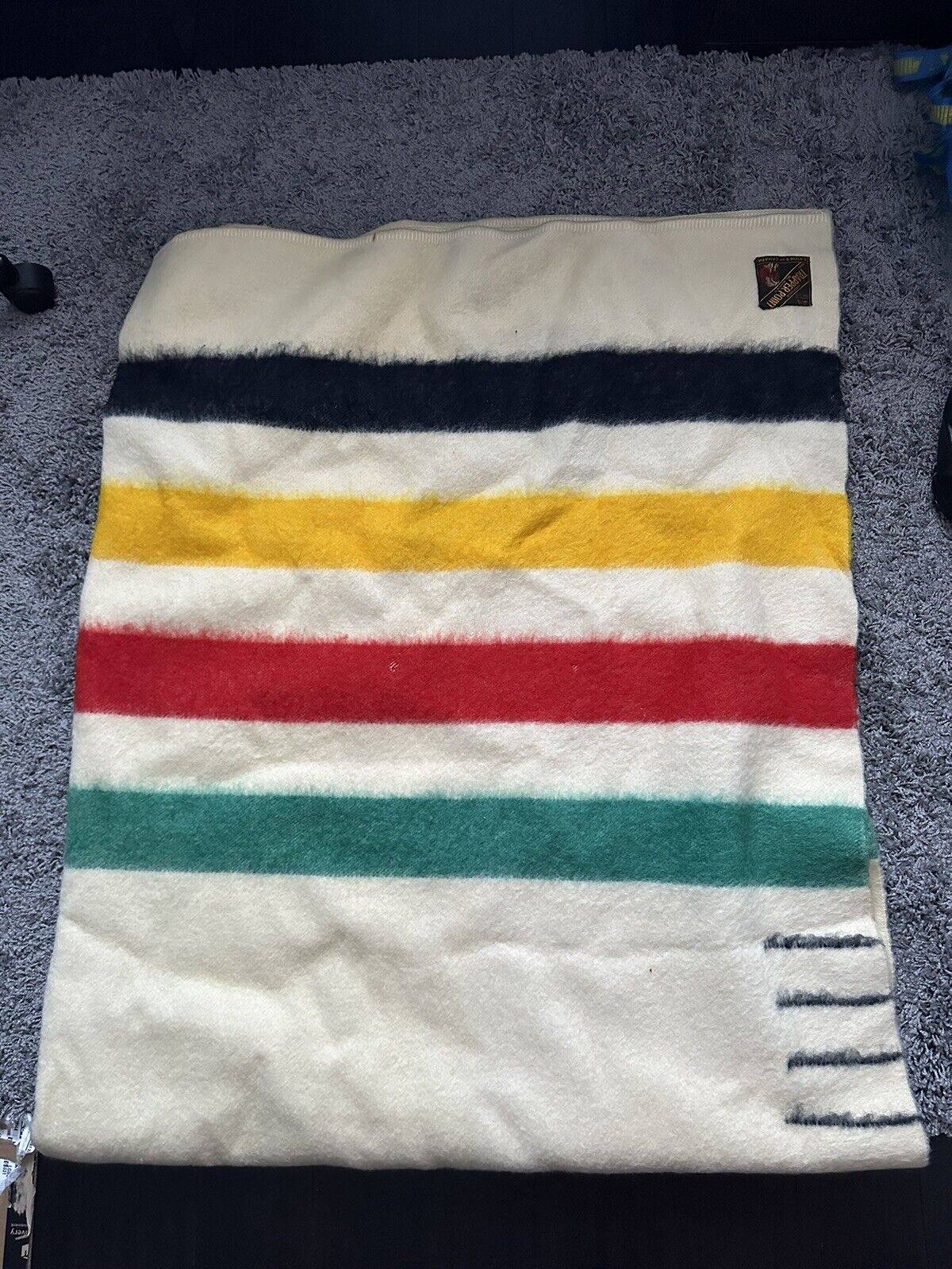 Vintage Early’s Trapper Point Wool Trapper 4 Stripes Blanket 70x88 England Made