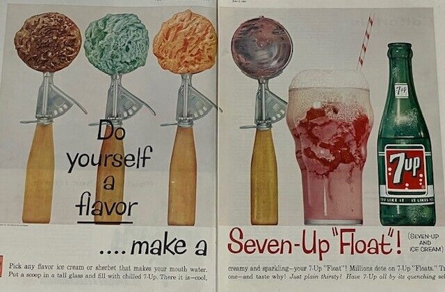 1961 Original Vintage Large 7-Up Soda Like Teem Sprite 2 Page Advertisement AD