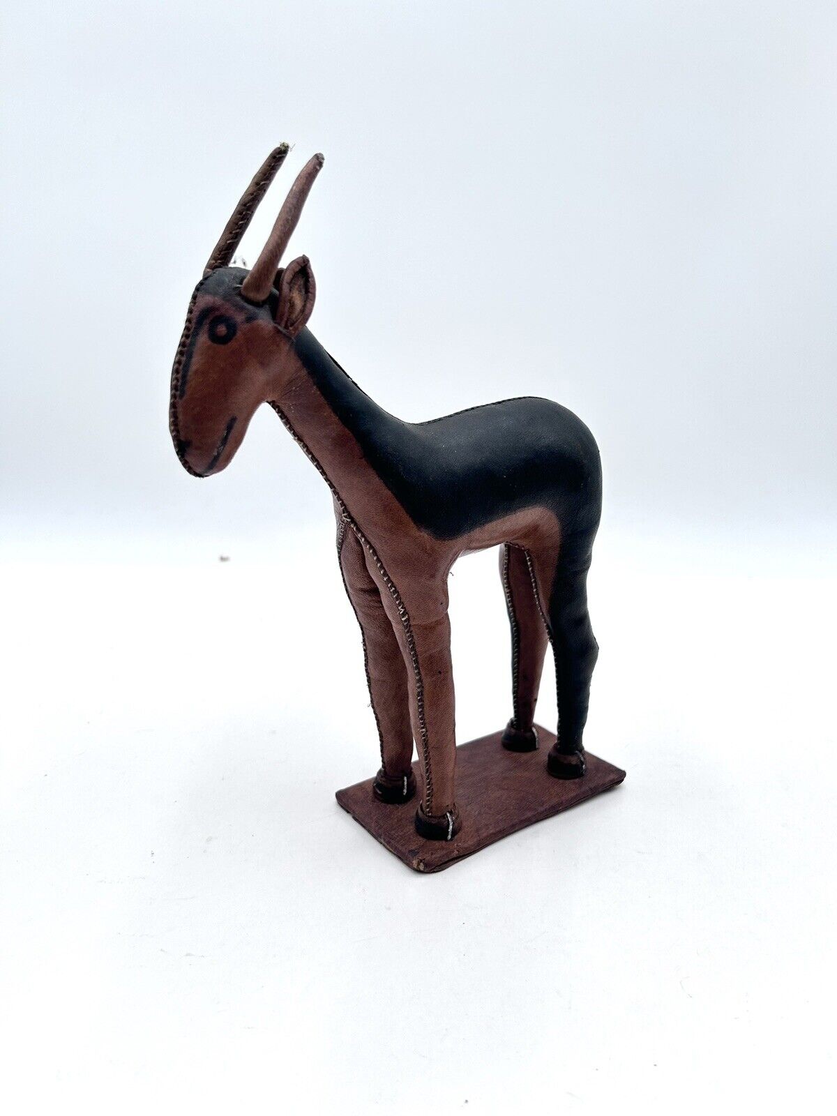 Vintage Leather African Tribal Goat Stuffed Figure Handmade Decor Animal Toy