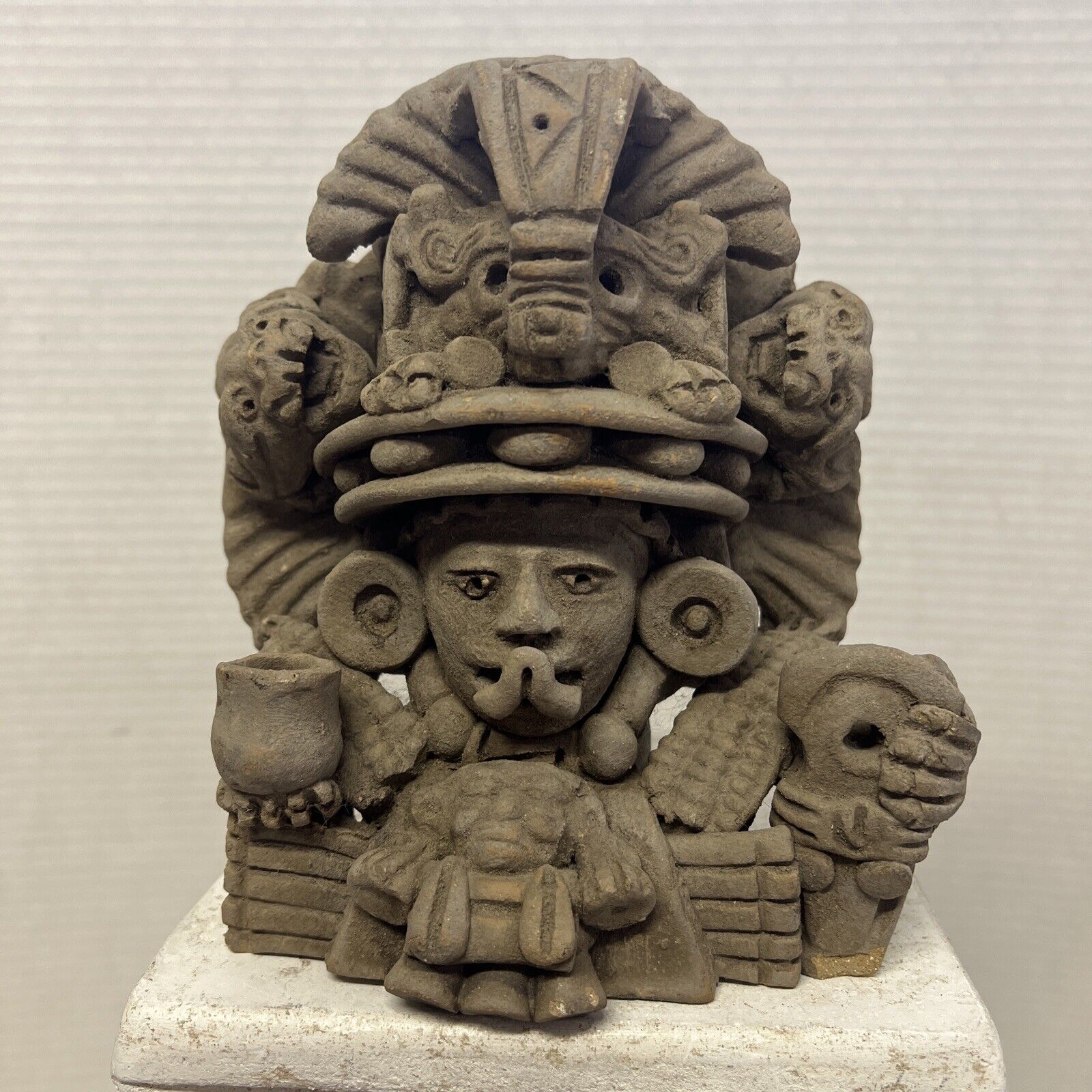 Pre-Columbian  Mayan Zapotec Seated God Of Corn 6”X 6”x 4”