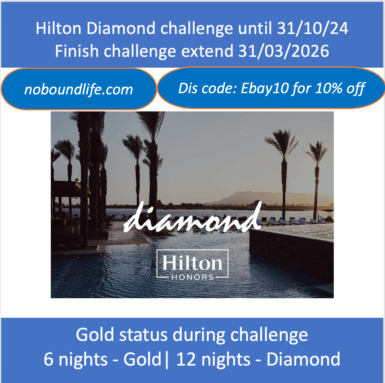 Hilton Diamond challenge status till 03 2026 (Complete 12 nights)