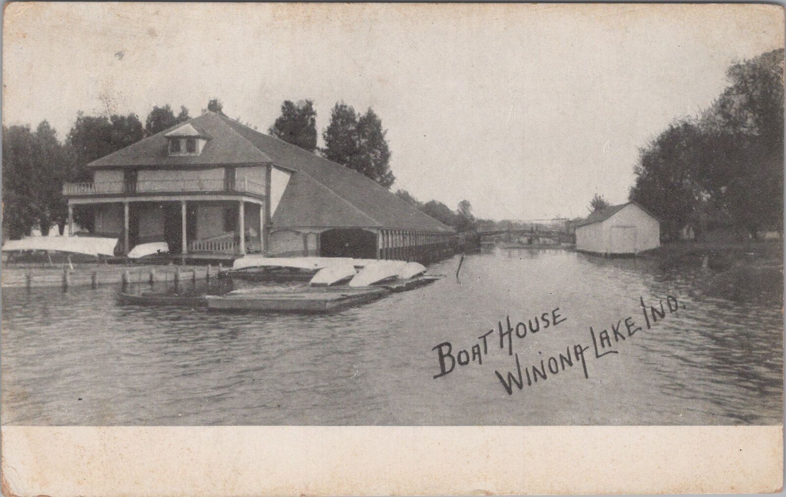 Boat House Winona Lake Indiana 1908 Postcard