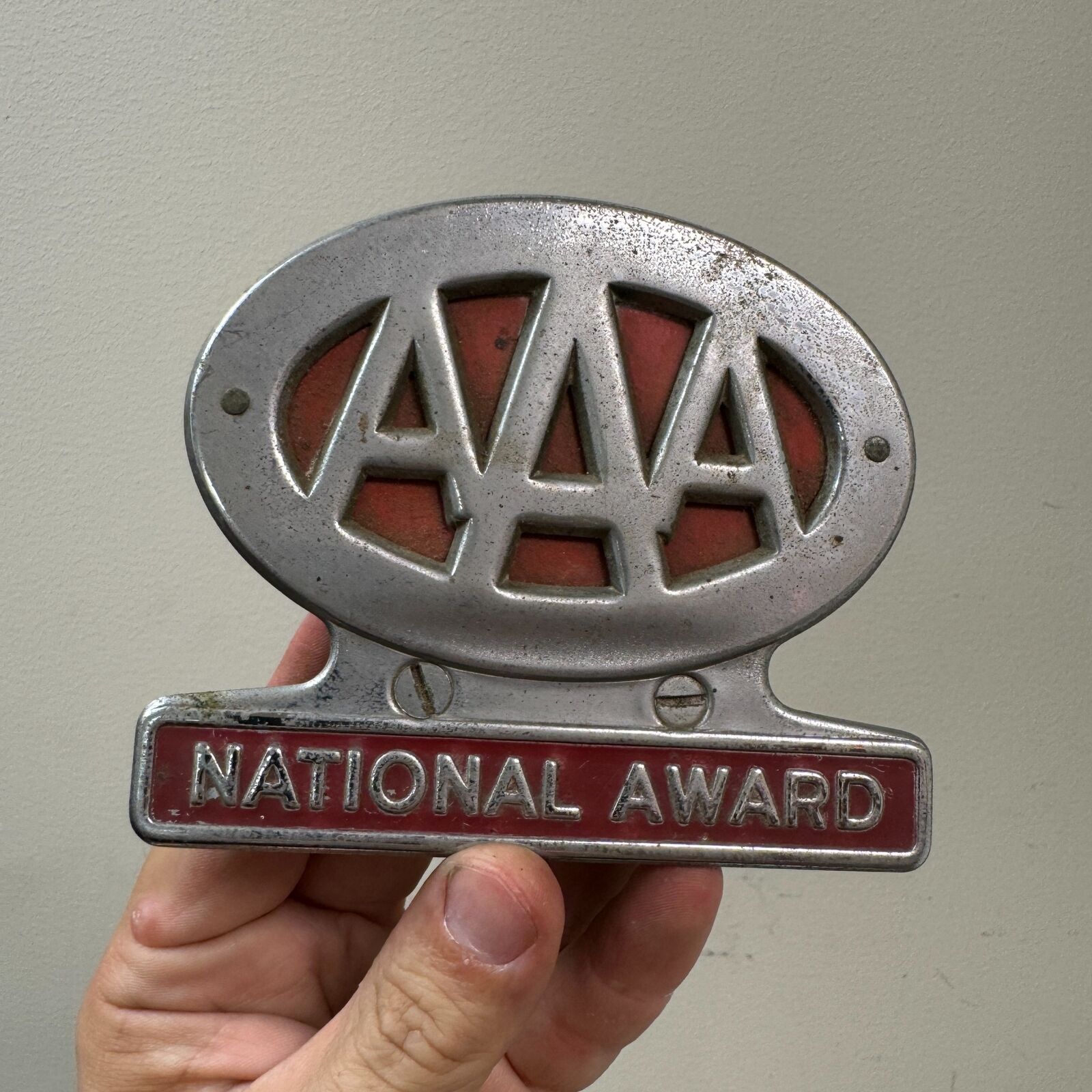 Vtg AAA National Award Bumper Topper Badge License Plate Topper Accessory Sign