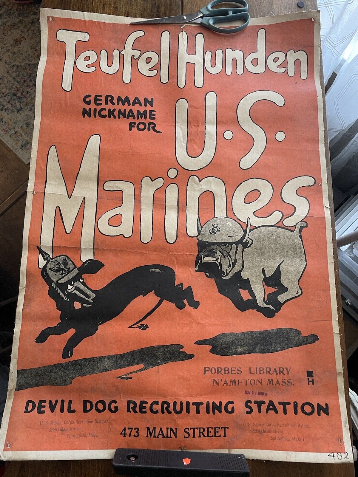 Teufel Hunden US Original WWI Marines Recruiting Poster Devil Dogs 1919
