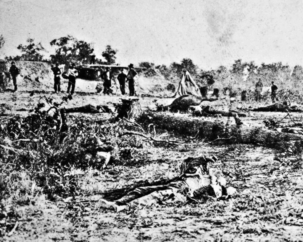 New 8x10 Civil War Photo: Confederate Dead at Fort Robinette, Corinth, Miss.