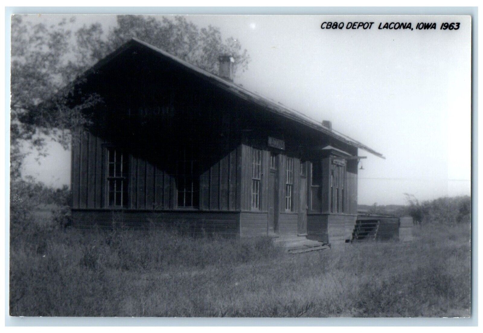 c1963 CB&P Depot Lacona Iowa IA Railroad Train Depot Station RPPC Photo Postcard