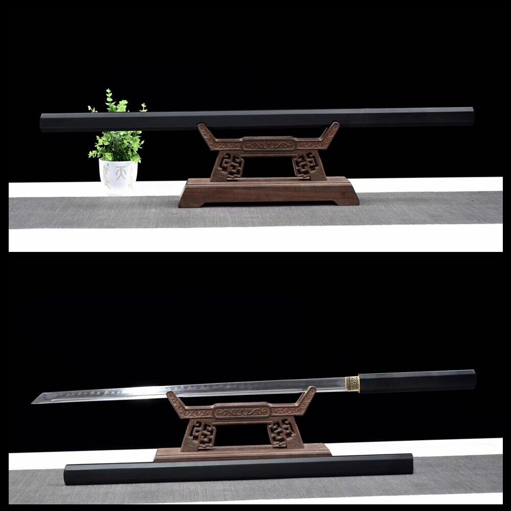 Black Lacqured Wood Shirasaya Katana Handmade T10 Steel Japanese Samurai Sword